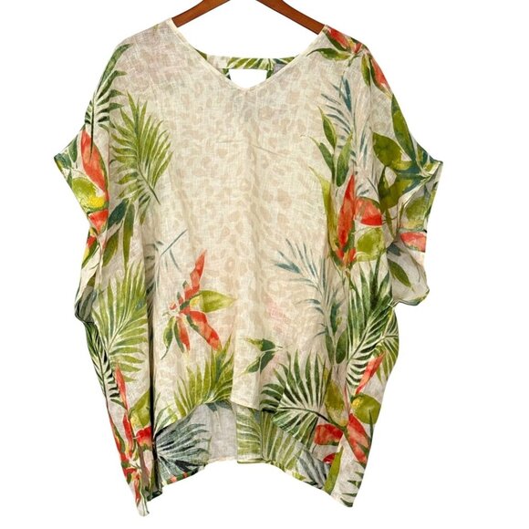 Chico's 100% Linen Top Boxy Lighweight Tropical Animal Print Resort Size L/XL - Picture 7 of 7